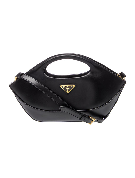 Prada Enameled Metal Triangle City Calf Leather Handle Bag
