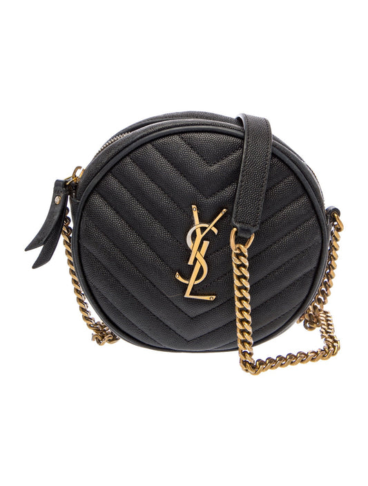 Saint Laurent Leather Leather Monogram Matelasse Vinyle Round Crossbody Bag