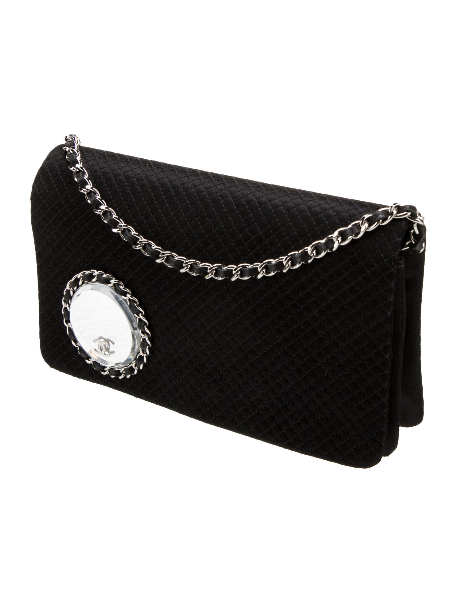 Chanel Satin Vanity Mirror Clutch w/Chain