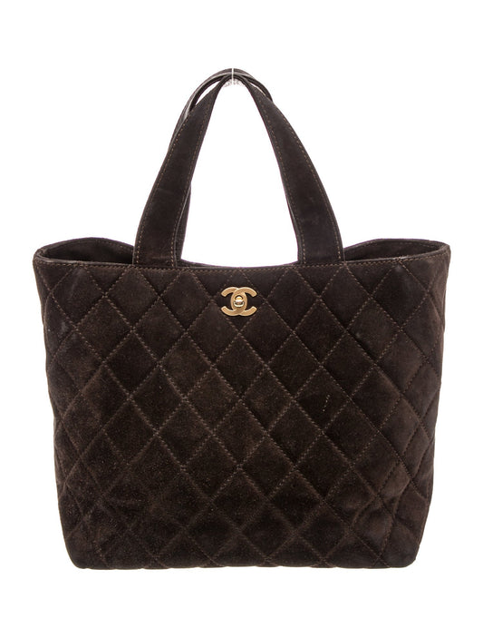 Chanel Quilted Suede CC Tote