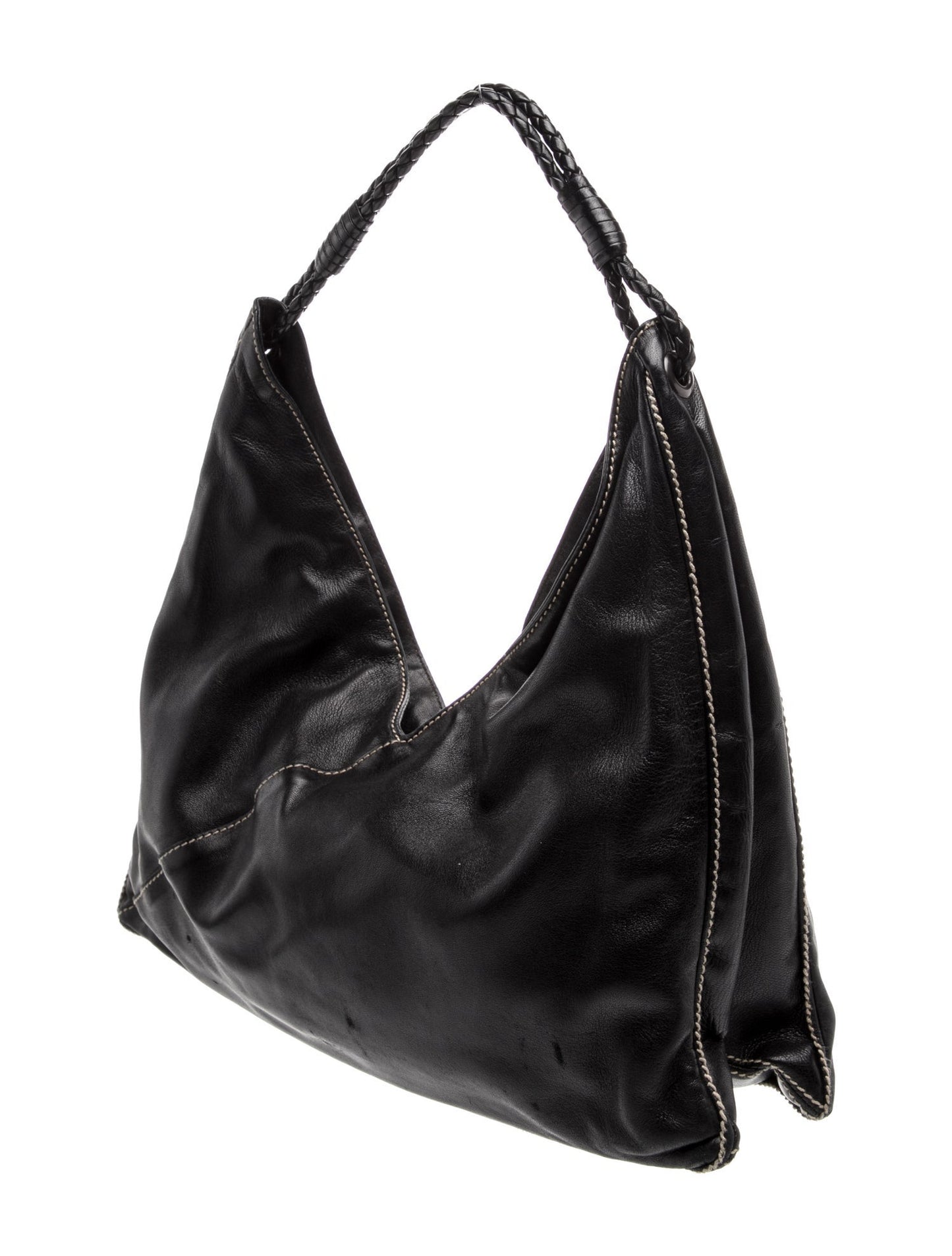 Bottega Veneta Intrecciato Black Leather Hobo Shoulder Bag Vintage