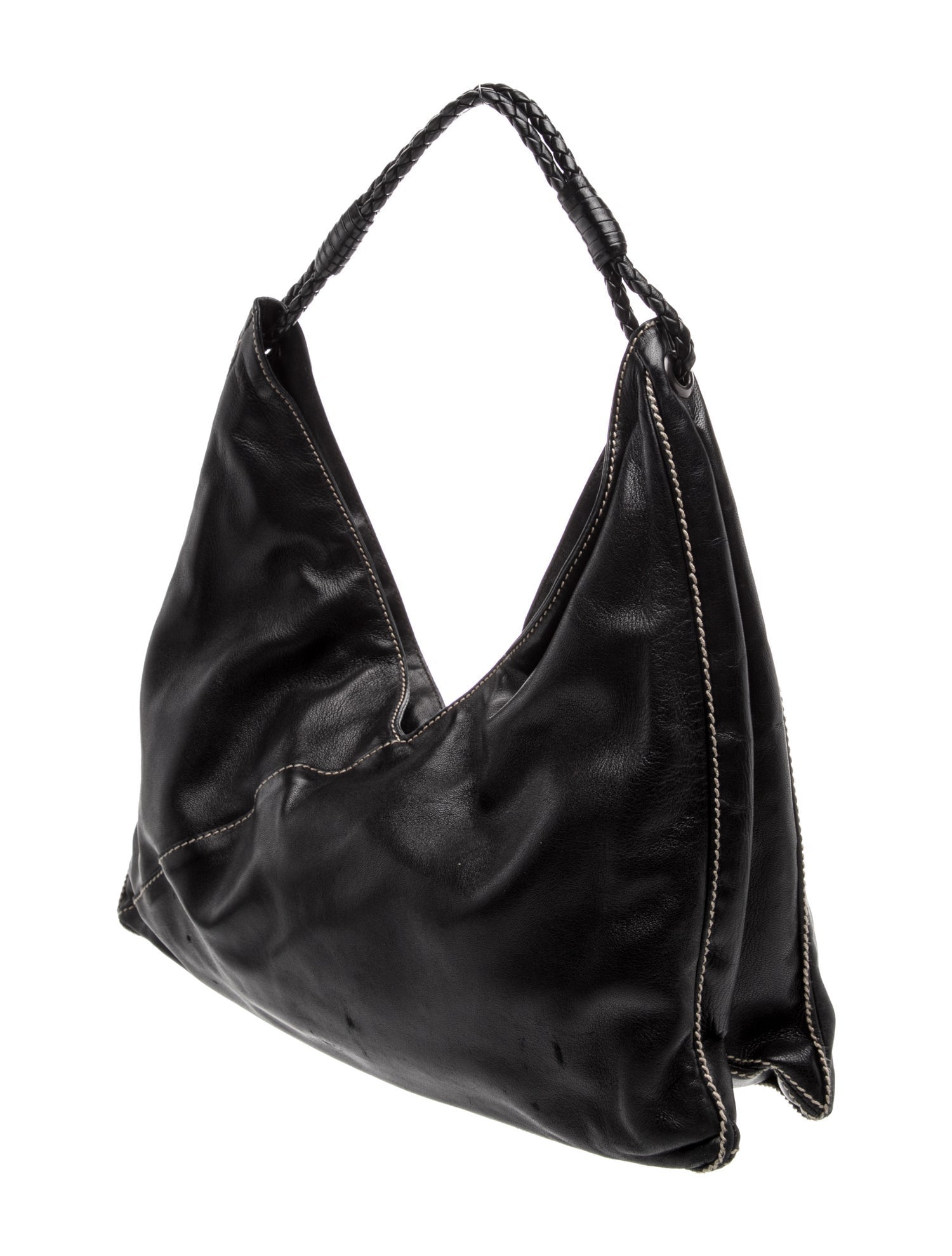 Bottega Veneta Intrecciato Black Leather Hobo Shoulder Bag Vintage