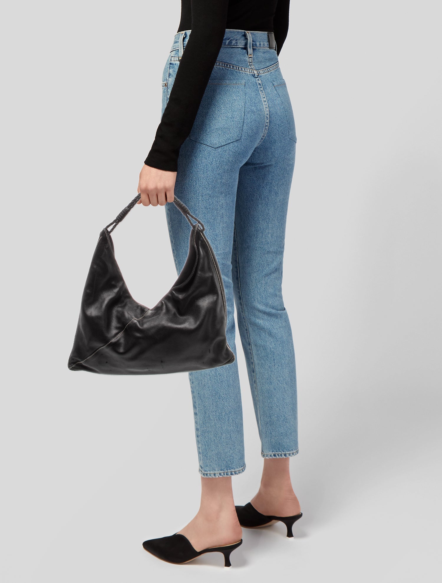 Bottega Veneta Intrecciato Black Leather Hobo Shoulder Bag Vintage