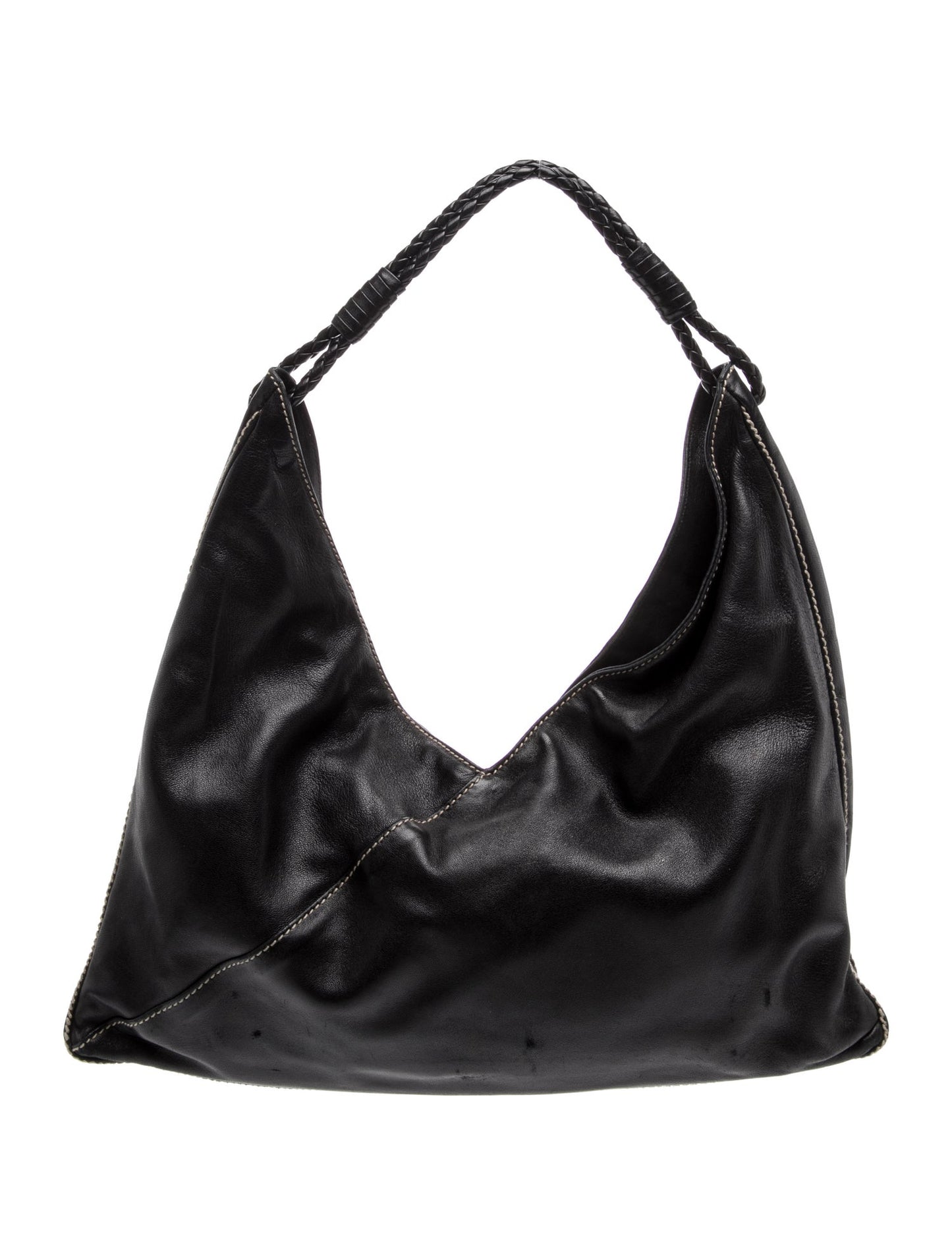Bottega Veneta Intrecciato Black Leather Hobo Shoulder Bag Vintage