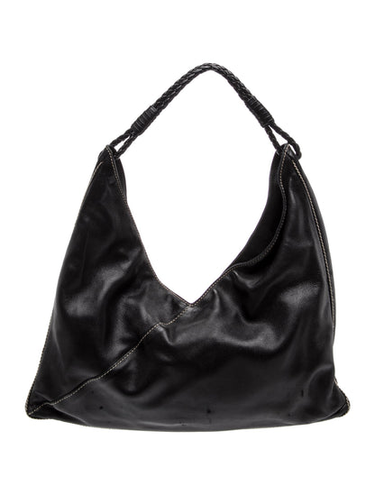 Bottega Veneta Intrecciato Black Leather Hobo Shoulder Bag Vintage