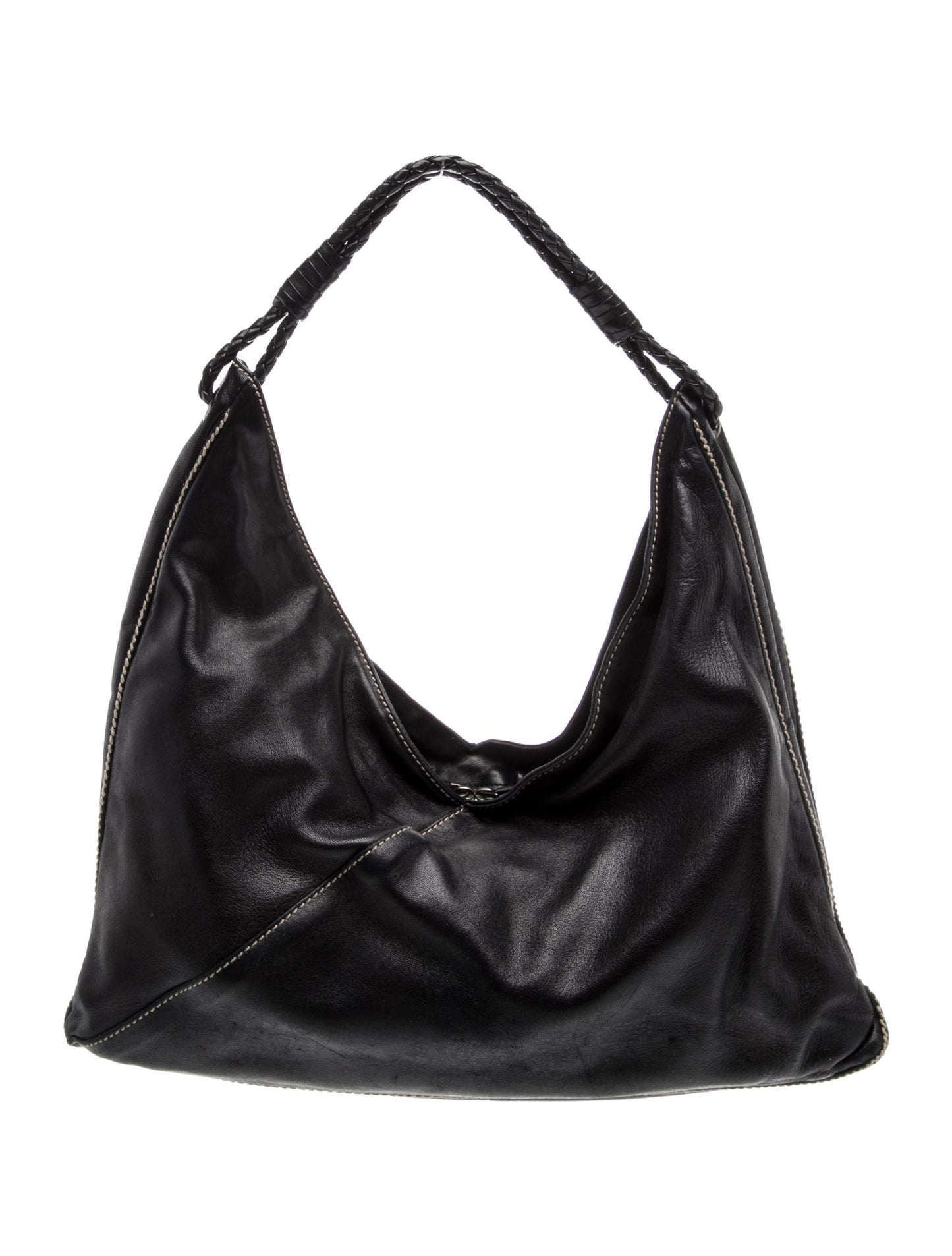 Bottega Veneta Intrecciato Black Leather Hobo Shoulder Bag Vintage