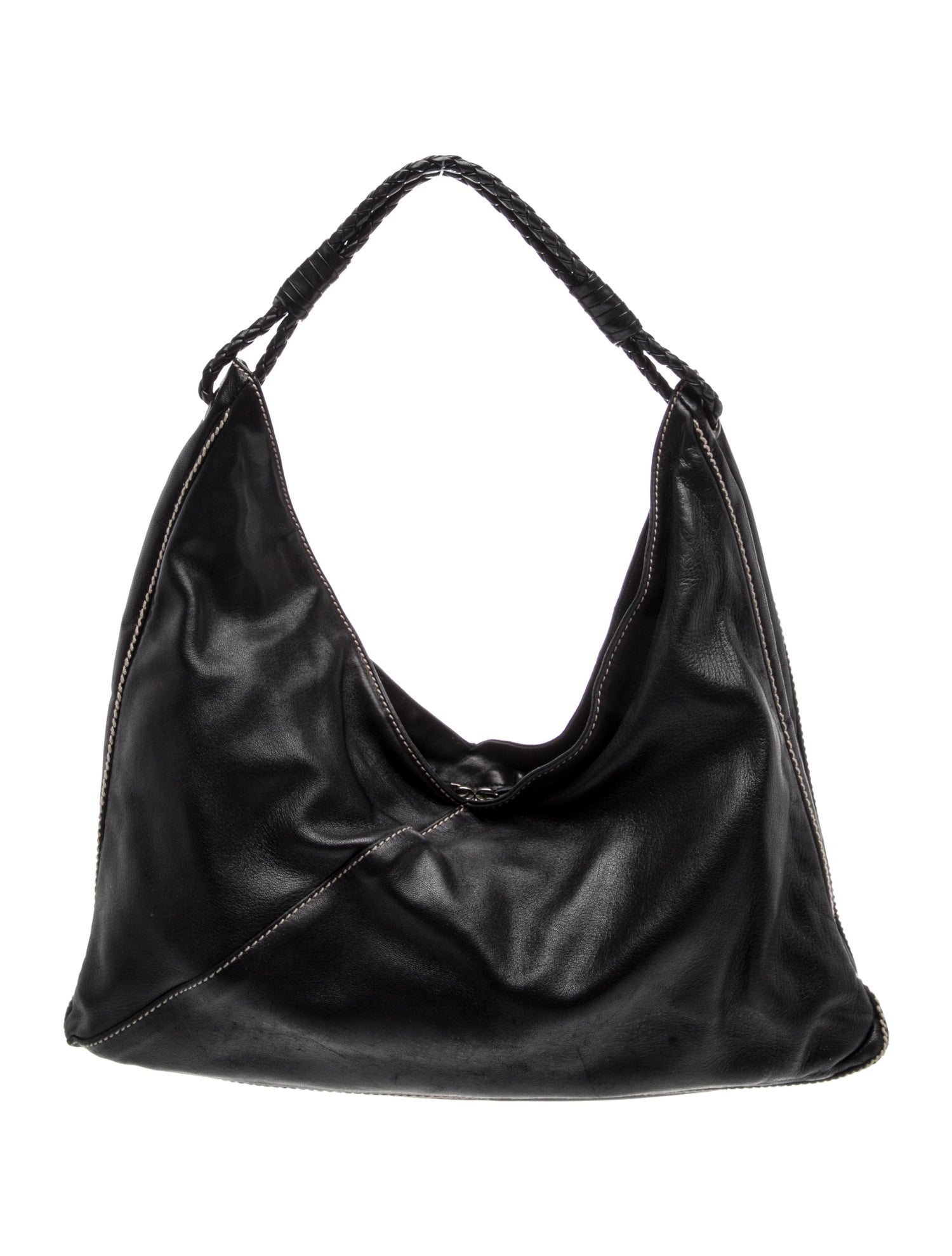 Bottega Veneta Intrecciato Black Leather Hobo Shoulder Bag Vintage