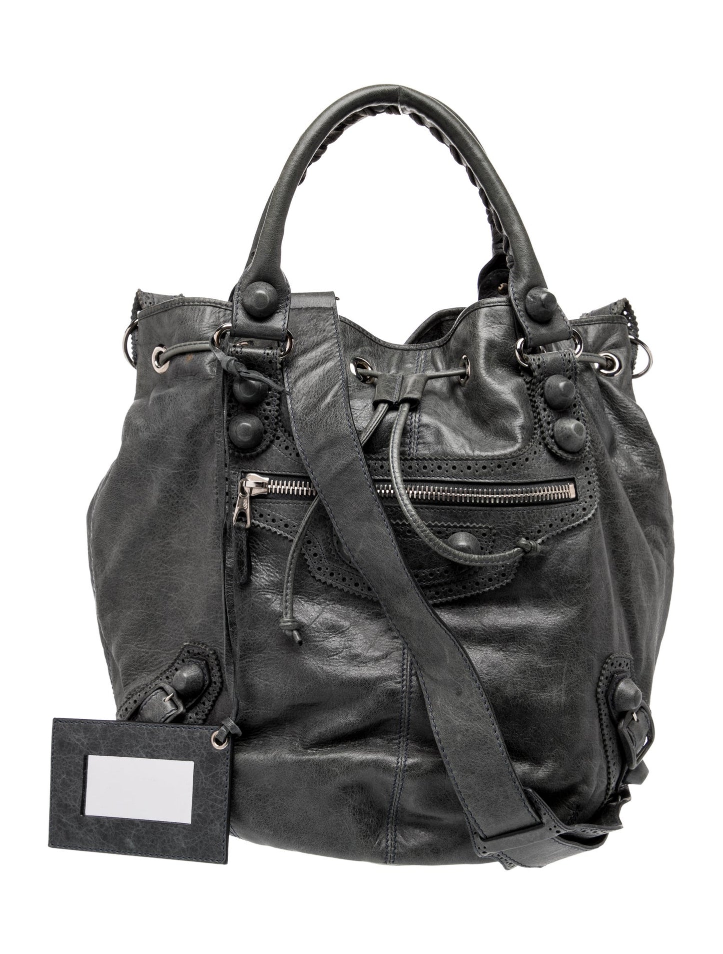Balenciaga Leather Leather Pompon Motocross City Bag