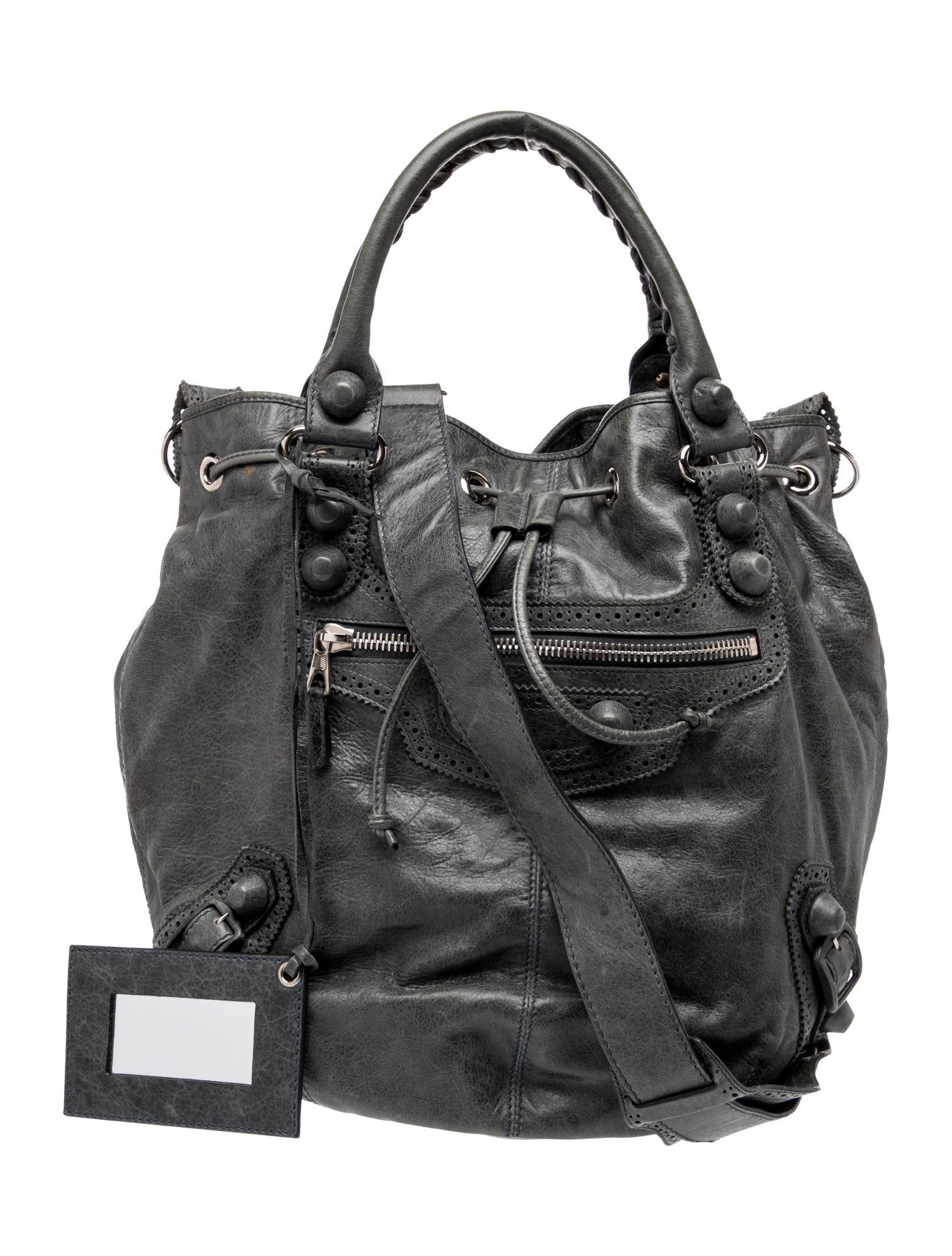 Balenciaga Leather Leather Pompon Motocross City Bag