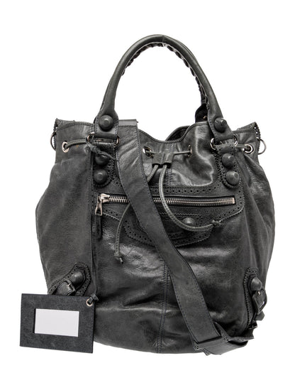 Balenciaga Leather Leather Pompon Motocross City Bag
