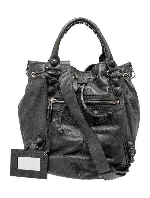Balenciaga Leather Leather Pompon Motocross City Bag