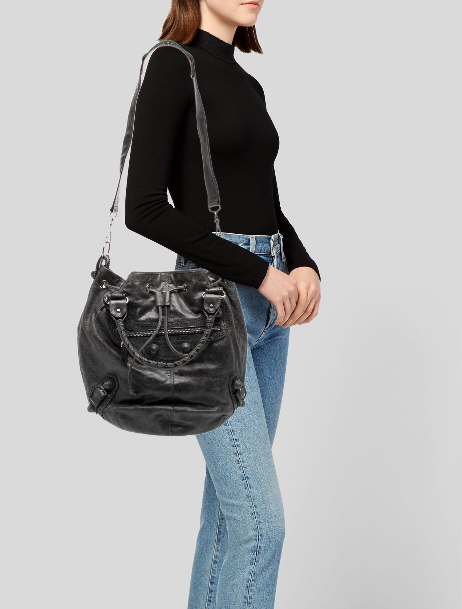 Balenciaga Leather Leather Pompon Motocross City Bag