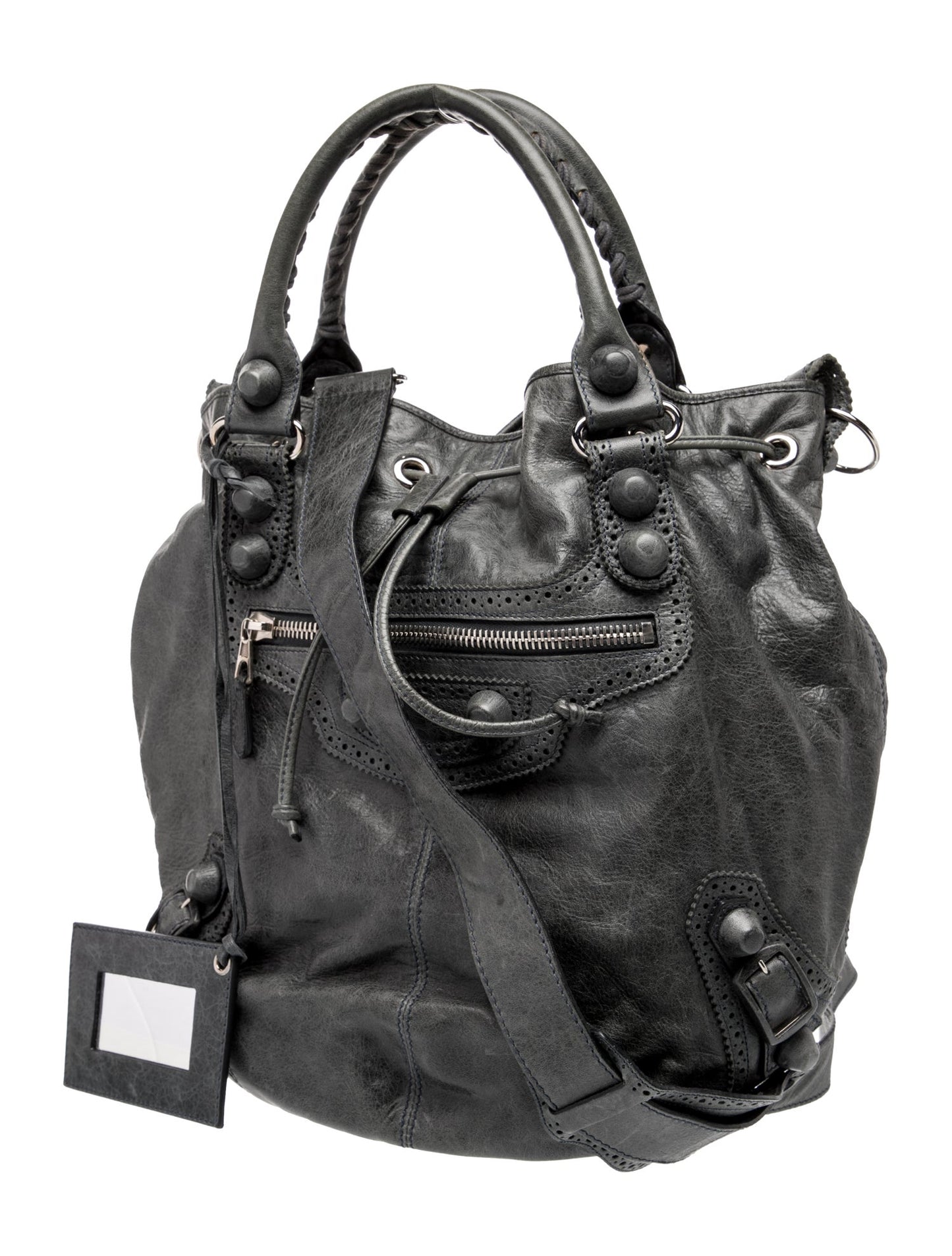 Balenciaga Leather Leather Pompon Motocross City Bag