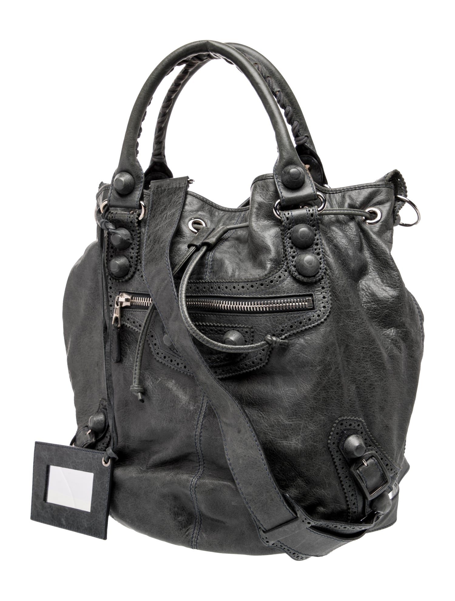 Balenciaga Leather Leather Pompon Motocross City Bag