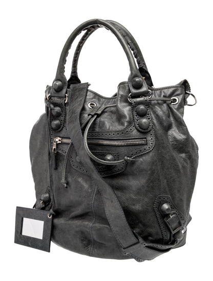 Balenciaga Leather Leather Pompon Motocross City Bag