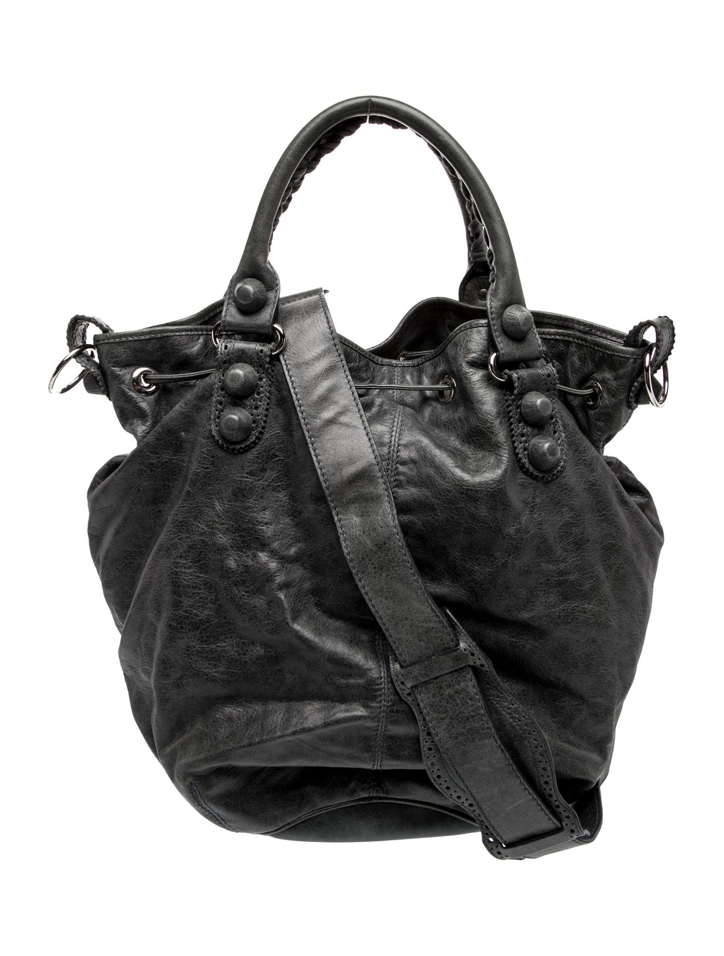 Balenciaga Leather Leather Pompon Motocross City Bag