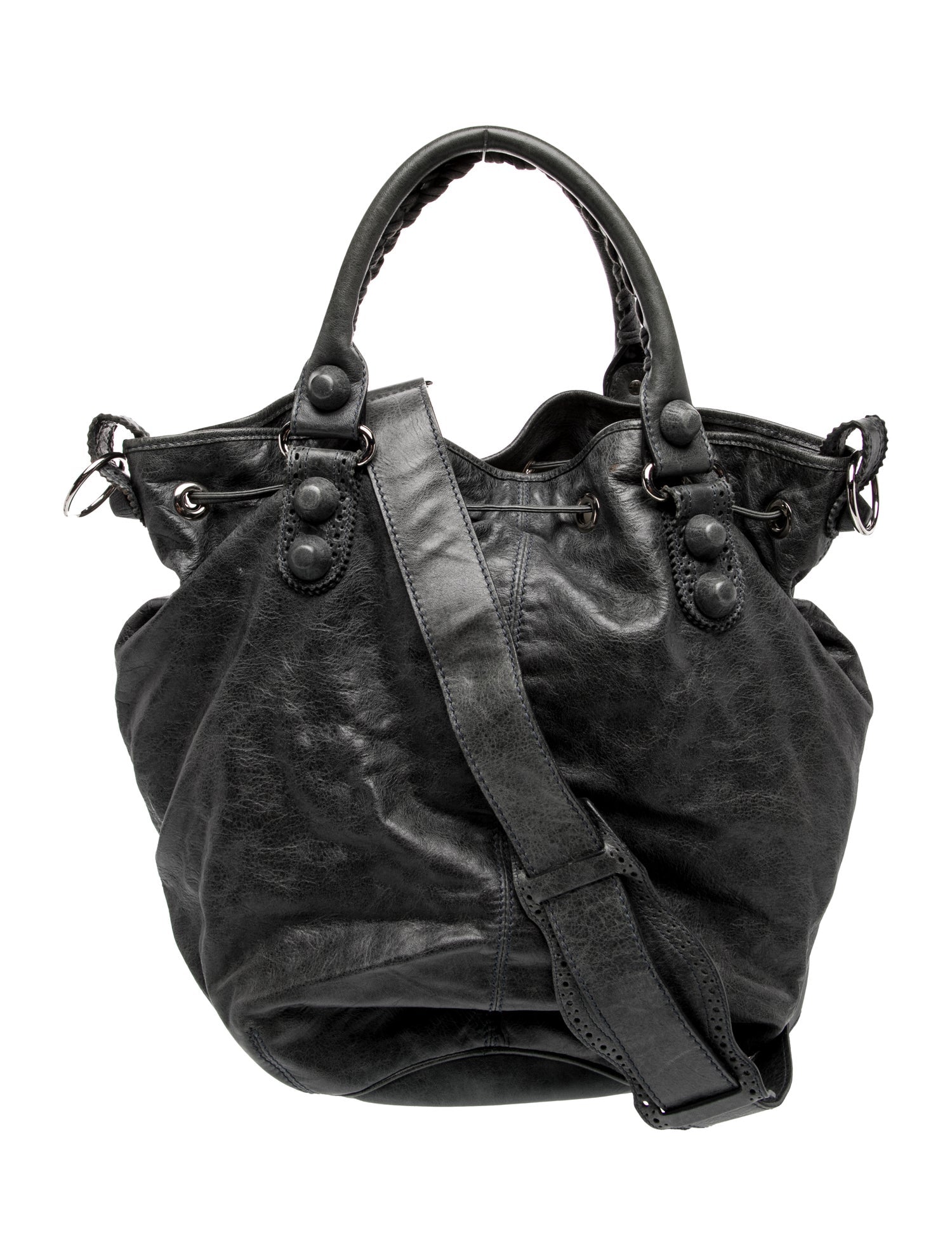 Balenciaga Leather Leather Pompon Motocross City Bag