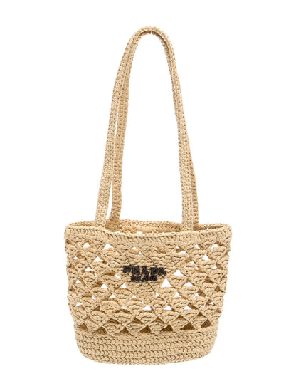 Prada Raffia Grass Raffia Logo Tote Small