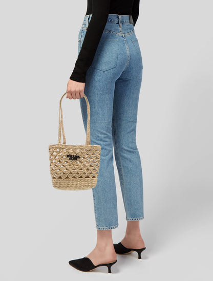 Prada Raffia Grass Raffia Logo Tote Small