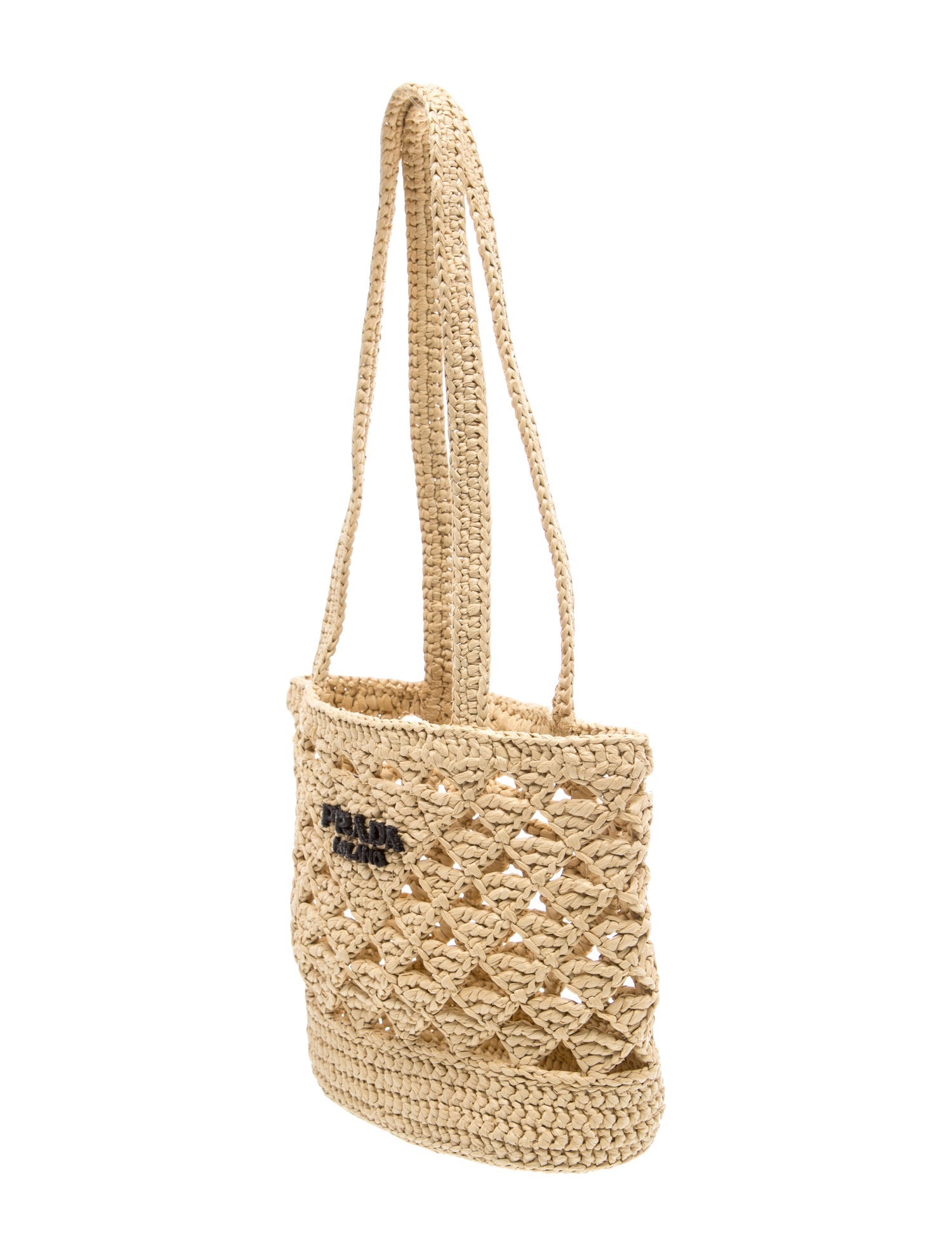 Prada Raffia Grass Raffia Logo Tote Small
