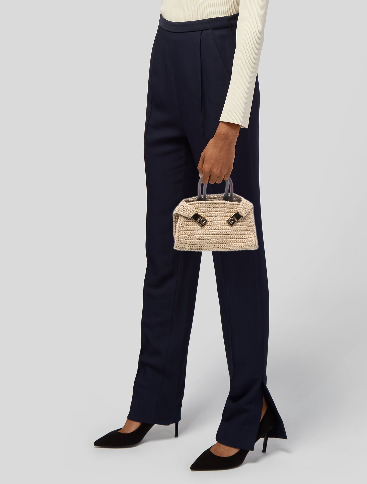 Salvatore Ferragamo Raffia Ferragamo Hug Mini
