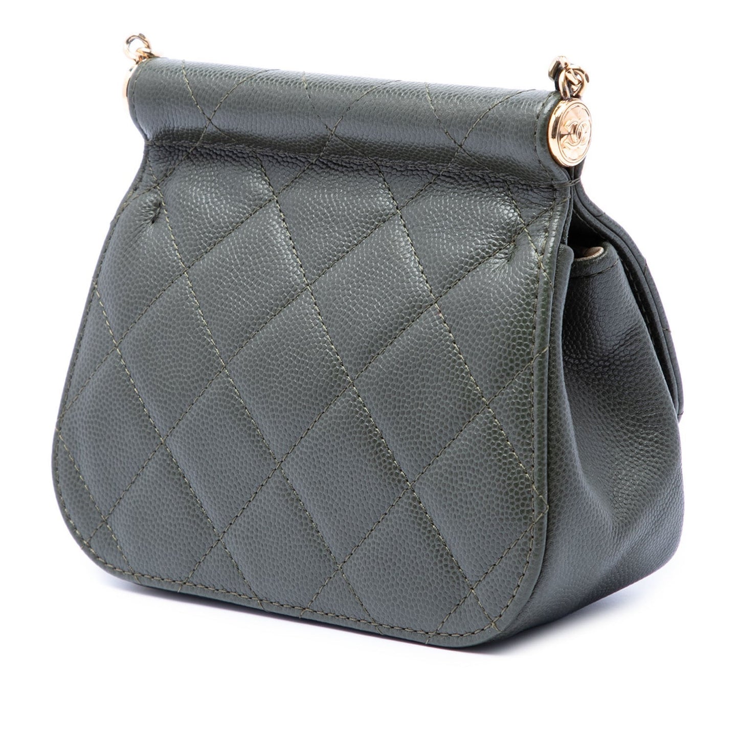 Chanel Calf Leather Small CC Quilted Caviar Bar Flap Clutch With Chain