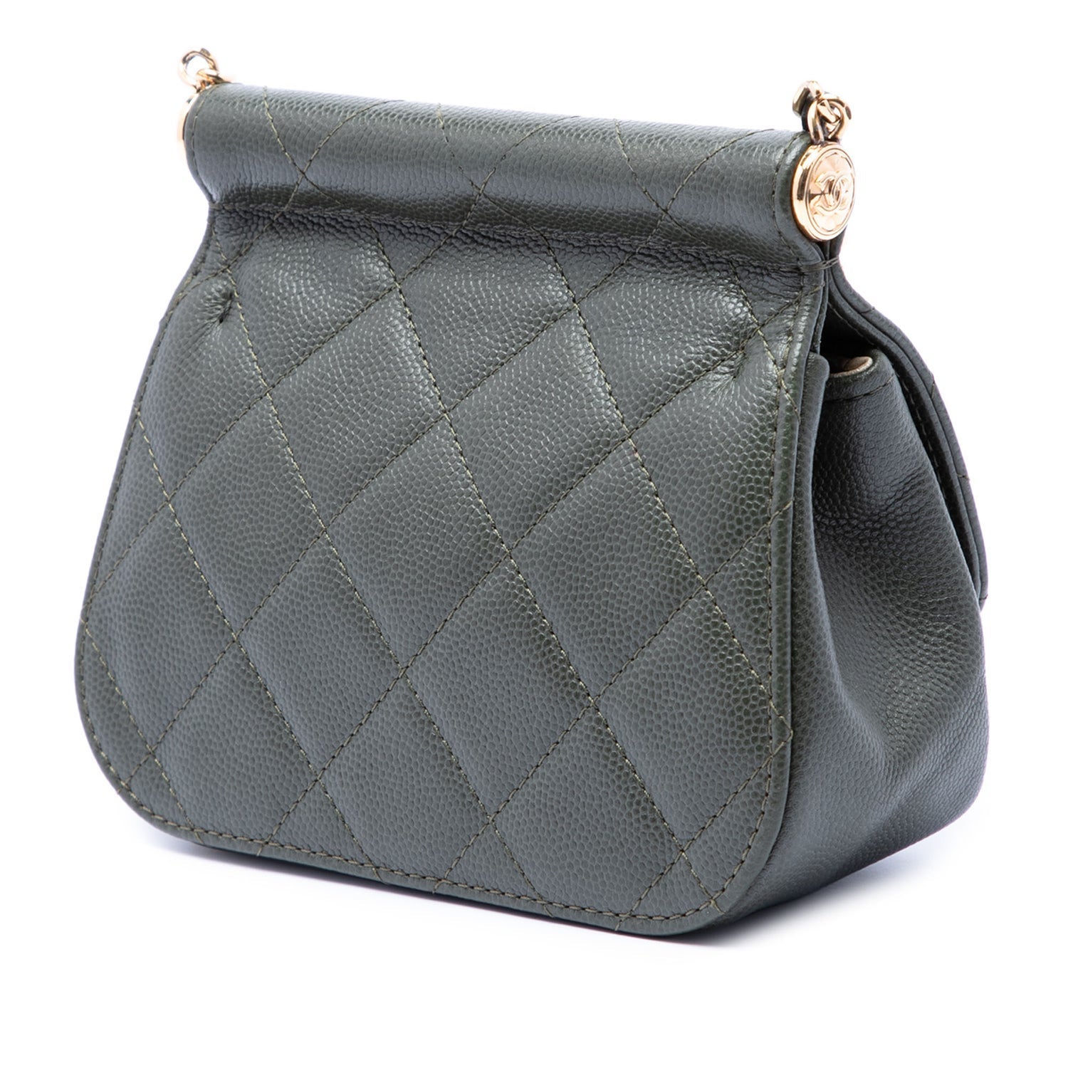 Chanel Calf Leather Small CC Quilted Caviar Bar Flap Clutch With Chain