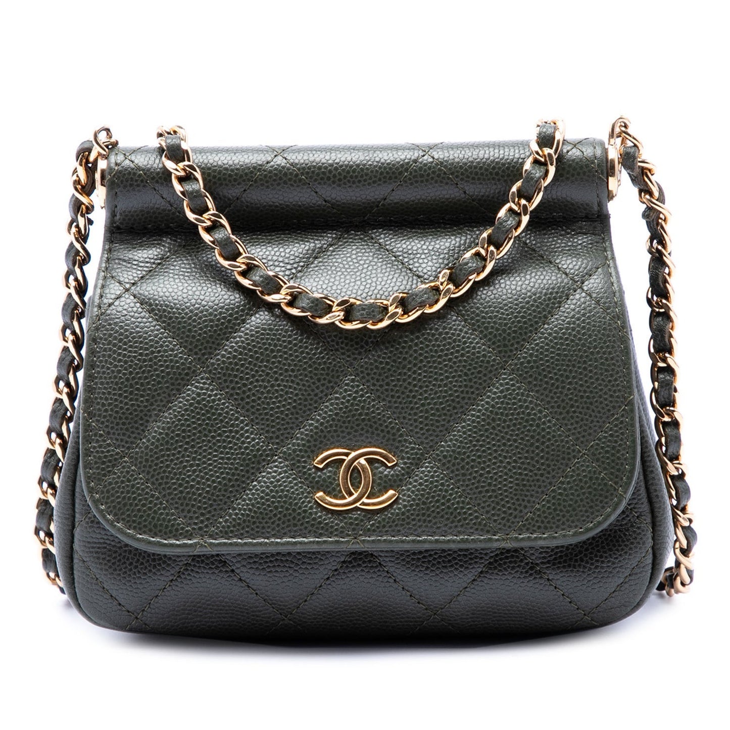 Chanel Calf Leather Small CC Quilted Caviar Bar Flap Clutch With Chain