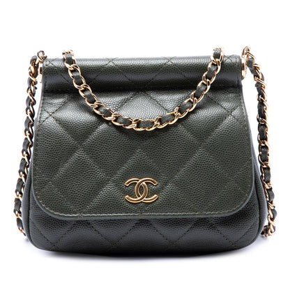 Chanel Calf Leather Small CC Quilted Caviar Bar Flap Clutch With Chain