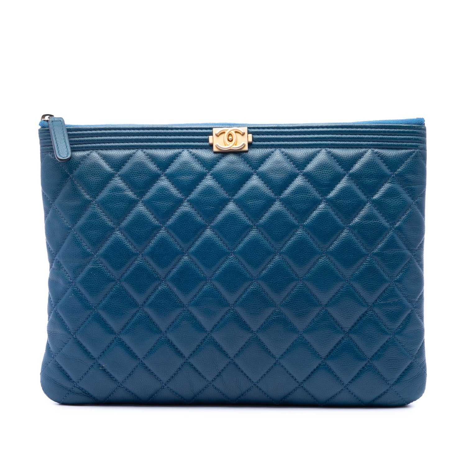 Chanel Calf Leather Medium Quilted Caviar Boy O Case Clutch