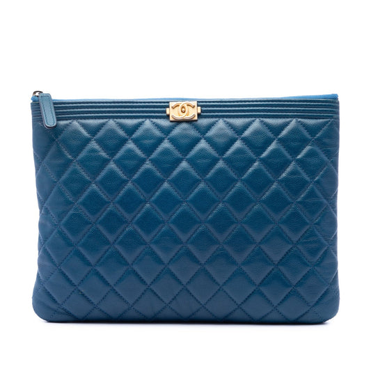 Chanel Calf Leather Medium Quilted Caviar Boy O Case Clutch
