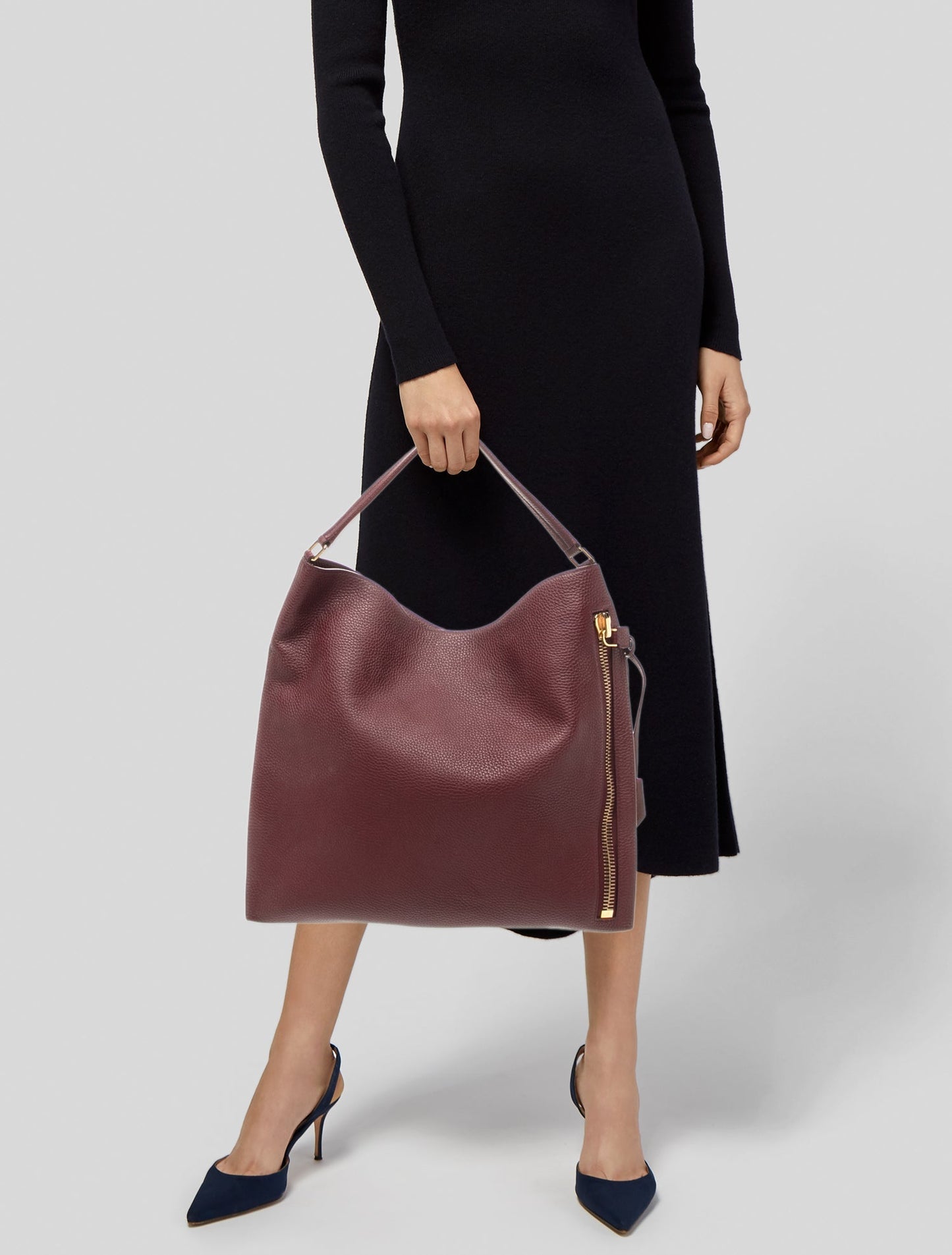 Tom Ford Signature Pebbled Calfskin Alix Padlock Zip Hobo Bag Large