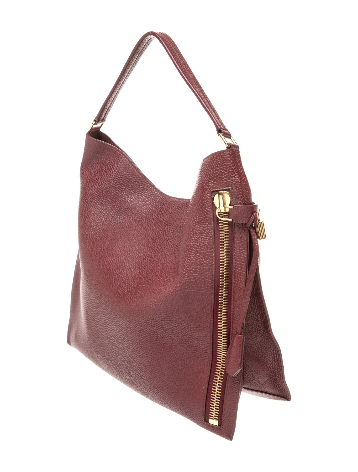 Tom Ford Signature Pebbled Calfskin Alix Padlock Zip Hobo Bag Large
