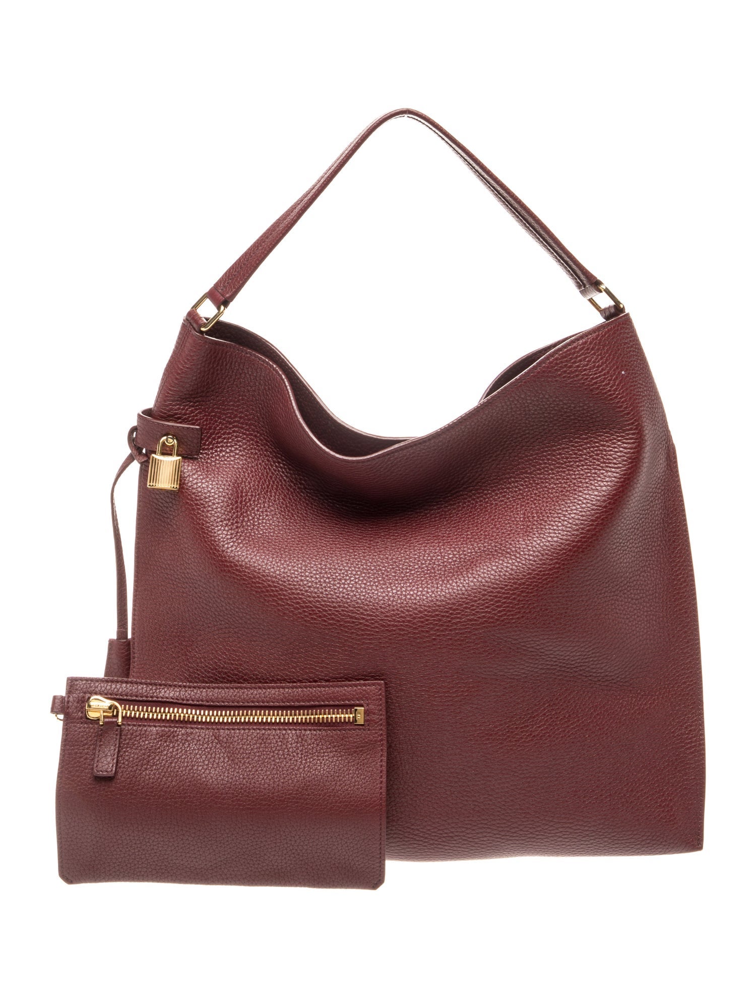 Tom Ford Signature Pebbled Calfskin Alix Padlock Zip Hobo Bag Large