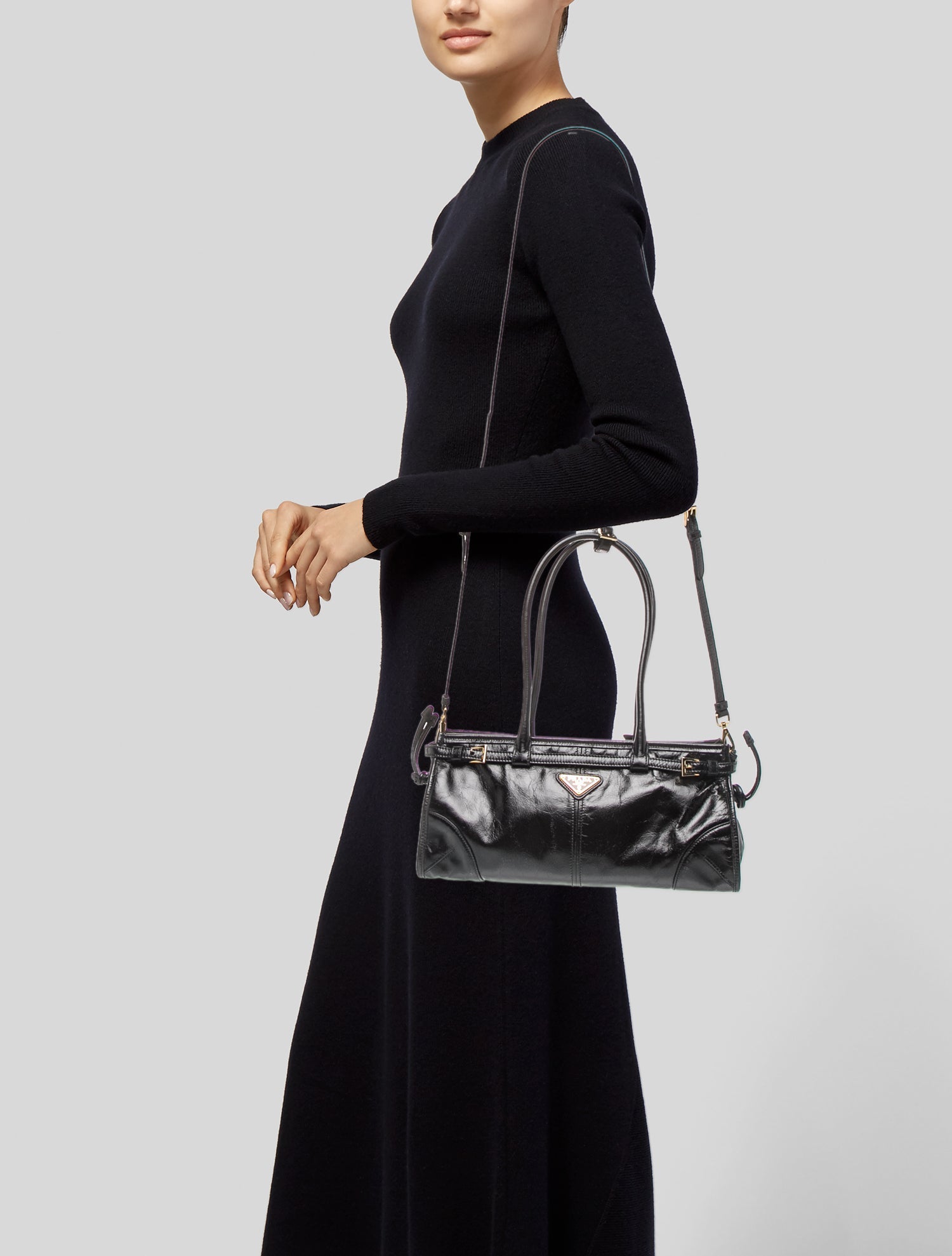Prada Enameled Metal Triangle Bonnie Medium