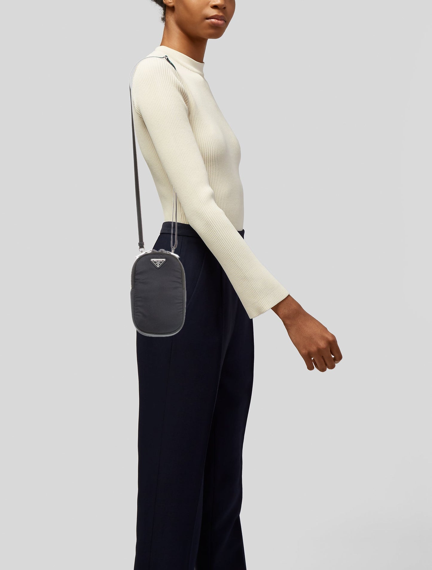 Prada Enameled Metal Triangle Crossbody Bag