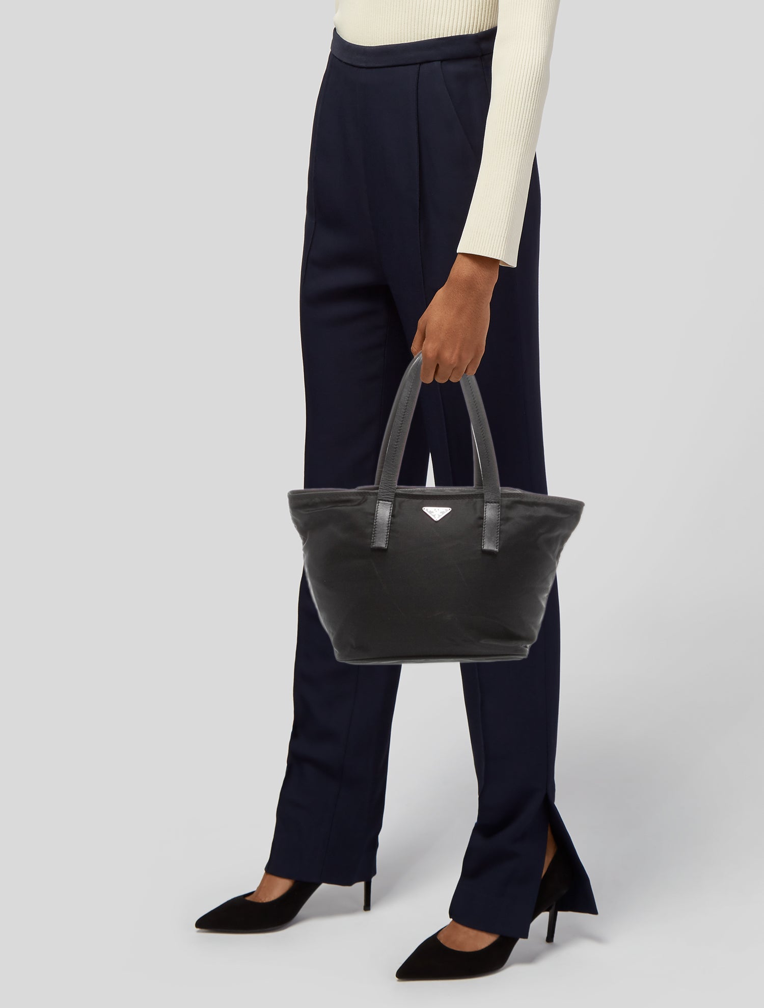 Prada Enameled Metal Triangle Top Handle Bag
