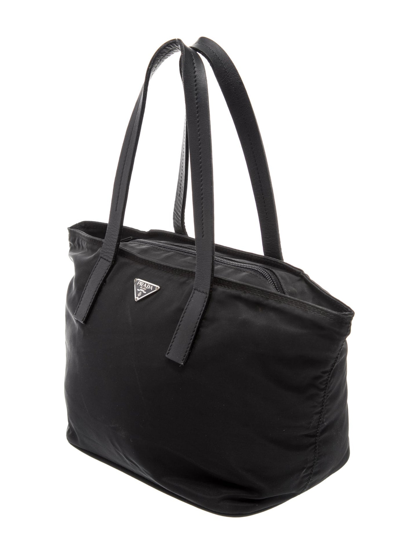 Prada Enameled Metal Triangle Top Handle Bag