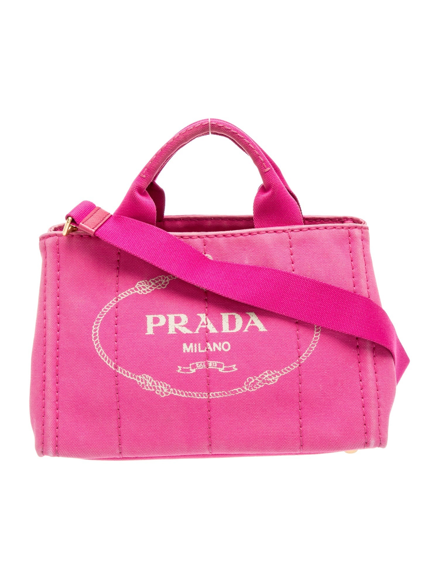 Prada Enameled Metal Triangle Canvas Tote