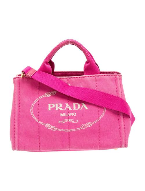 Prada Enameled Metal Triangle Canvas Tote