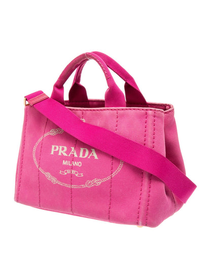 Prada Enameled Metal Triangle Canvas Tote