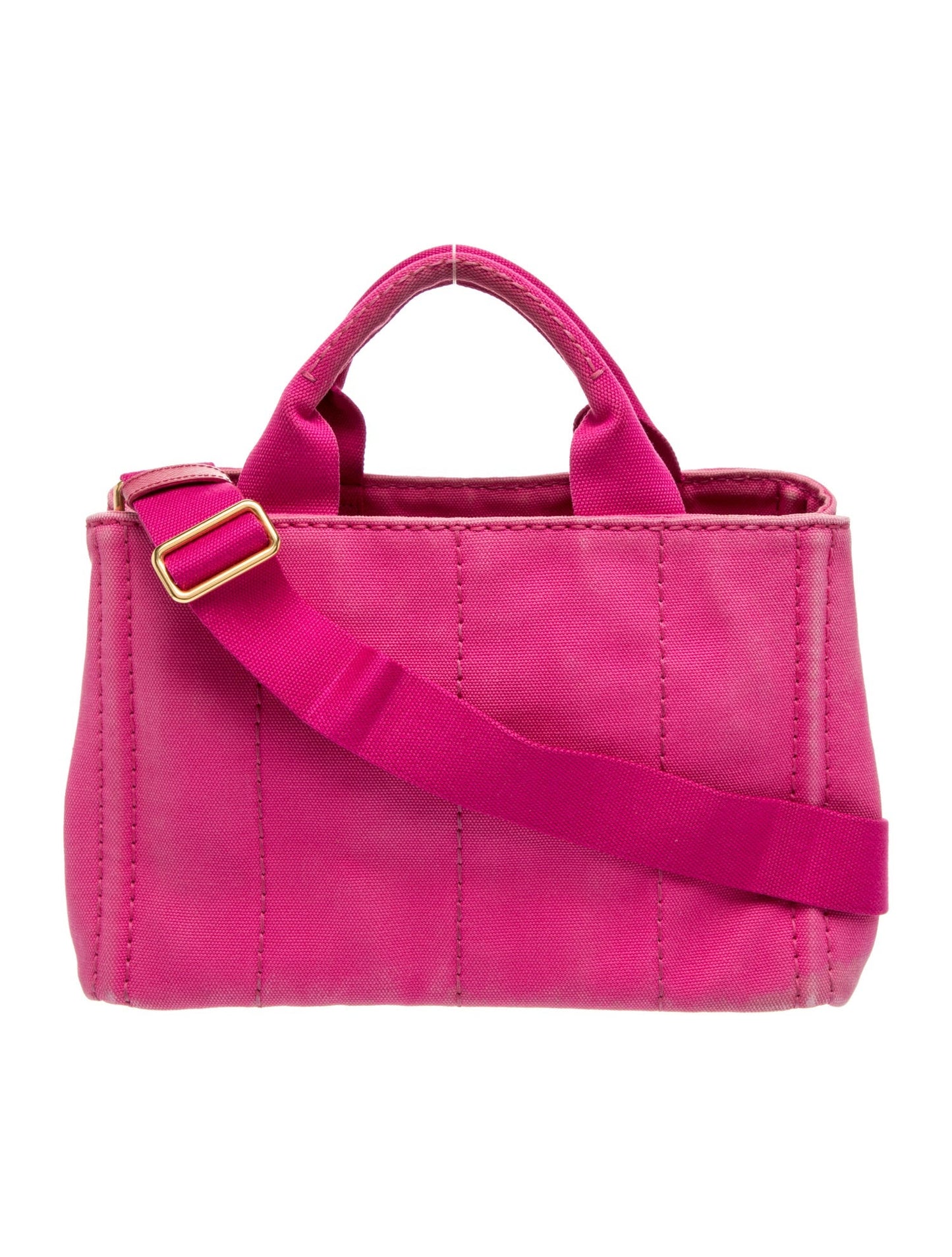 Prada Enameled Metal Triangle Canvas Tote