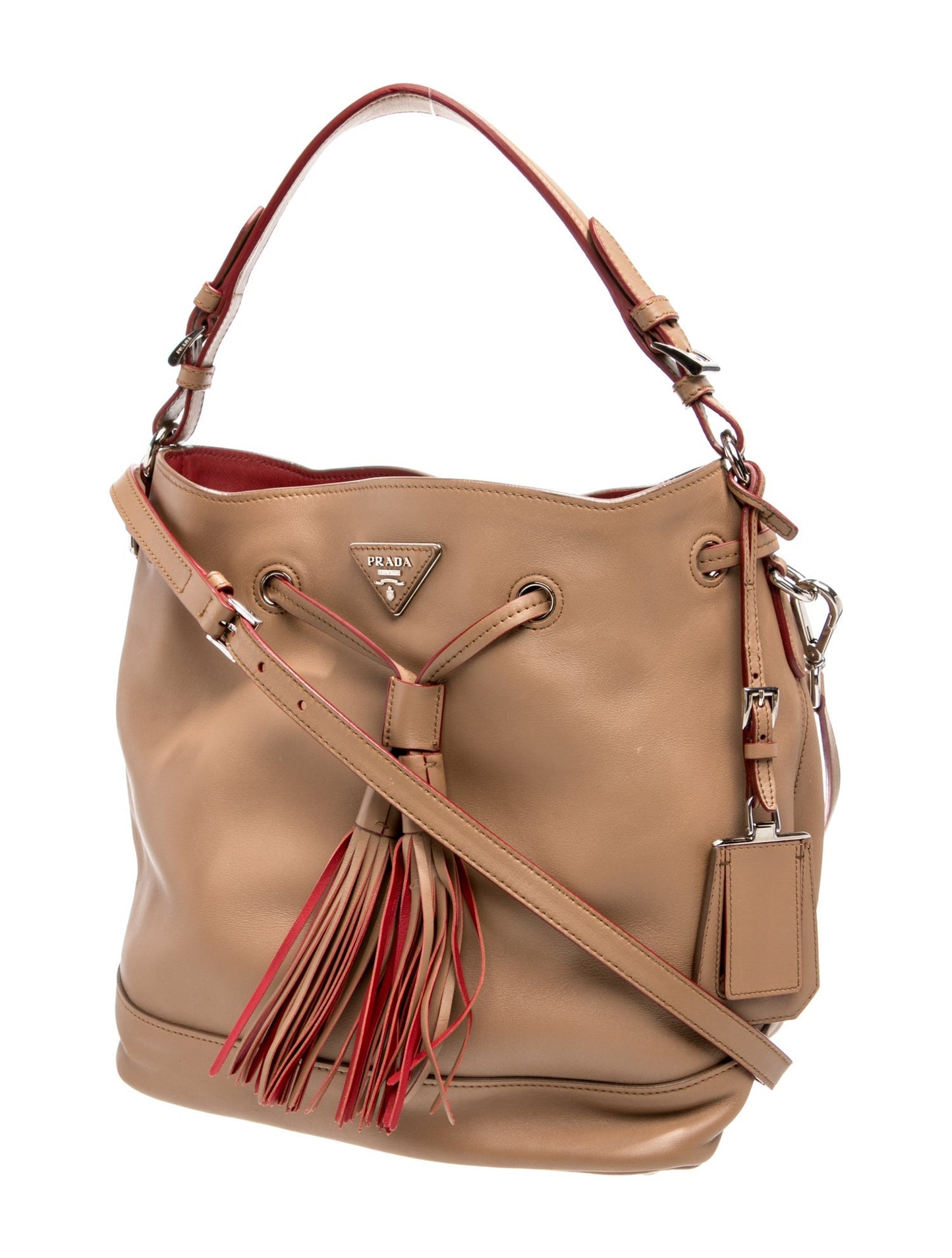Prada Enameled Metal Triangle Bucket Bag