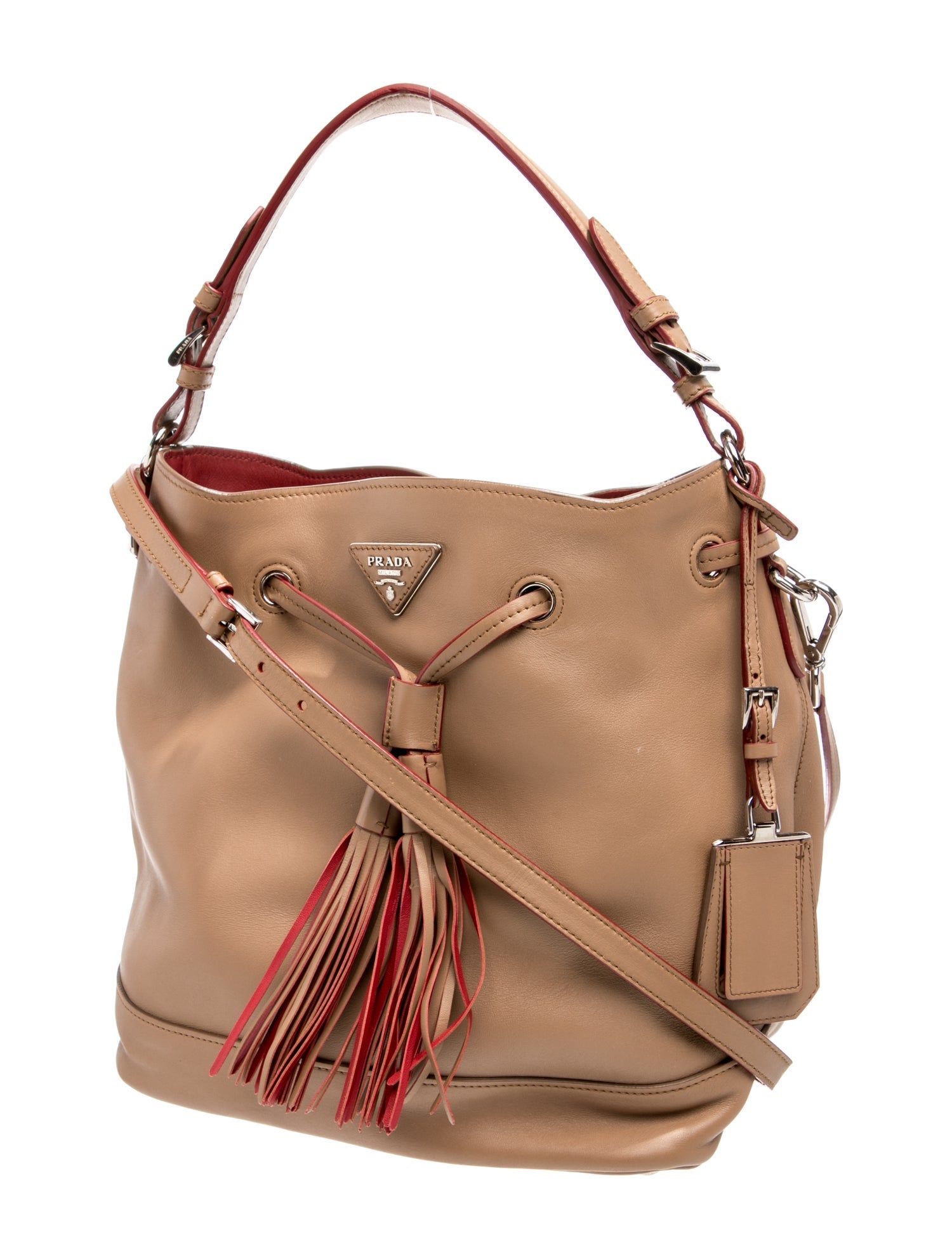Prada Enameled Metal Triangle Bucket Bag