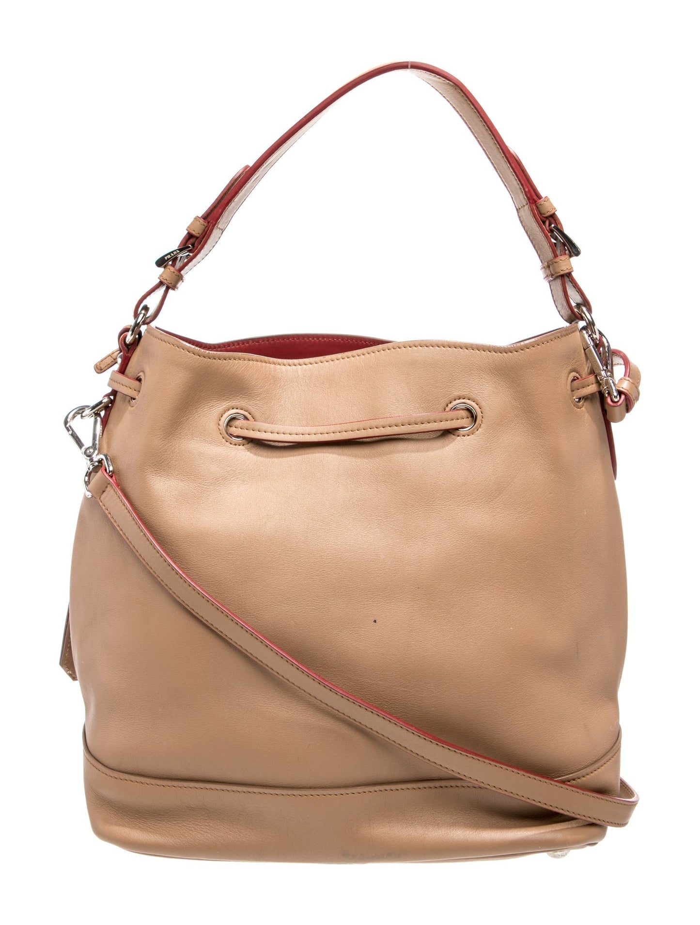 Prada Enameled Metal Triangle Bucket Bag