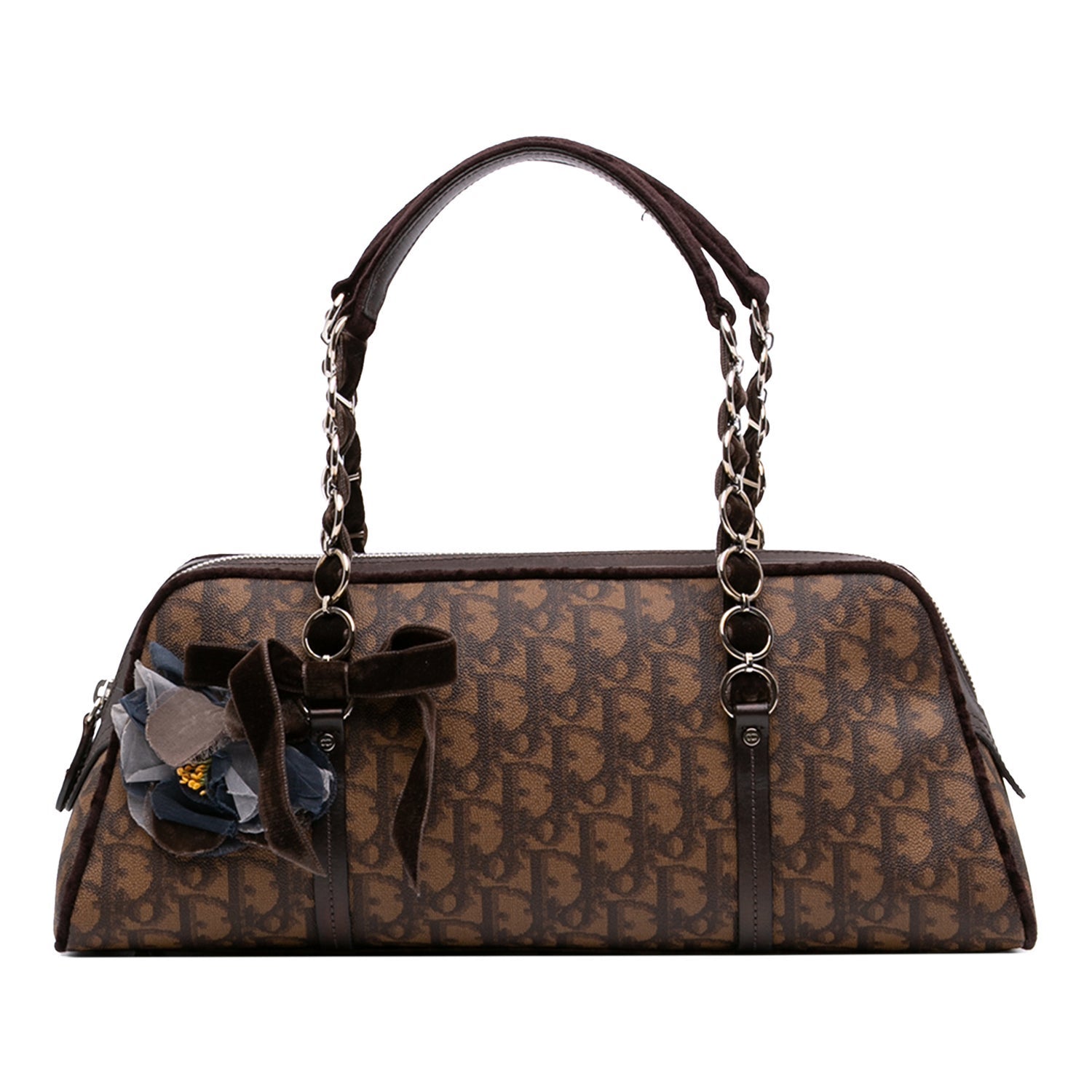 Christian Dior Diorissimo Trotter Coated Canvas Romantique Floral Bow Handbag