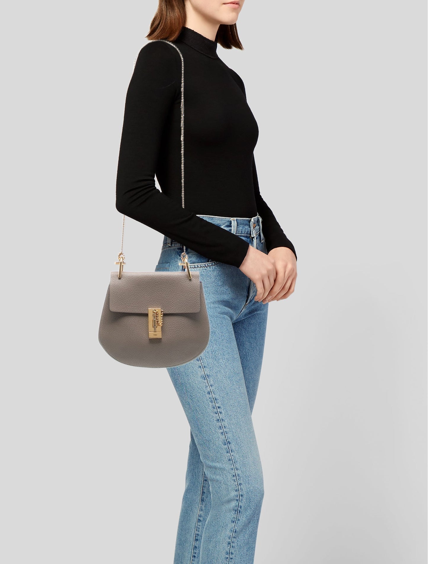 Chloé Leather Drew Shoulder Bag in Motty Grey Small