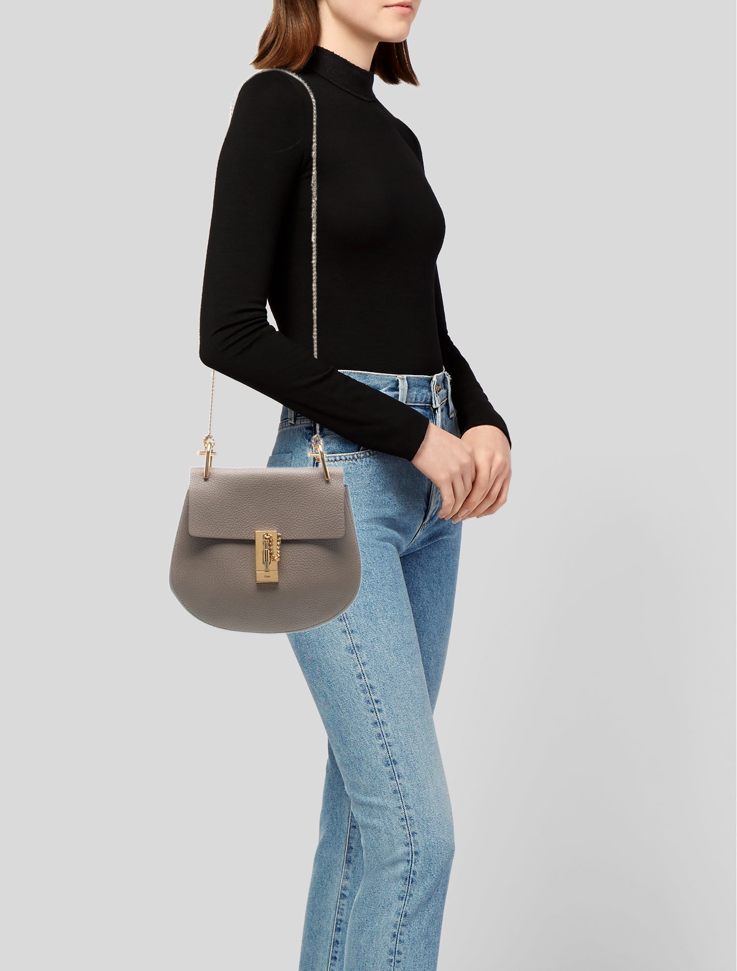 Chloé Leather Drew Shoulder Bag in Motty Grey Small