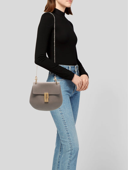 Chloé Leather Drew Shoulder Bag in Motty Grey Small