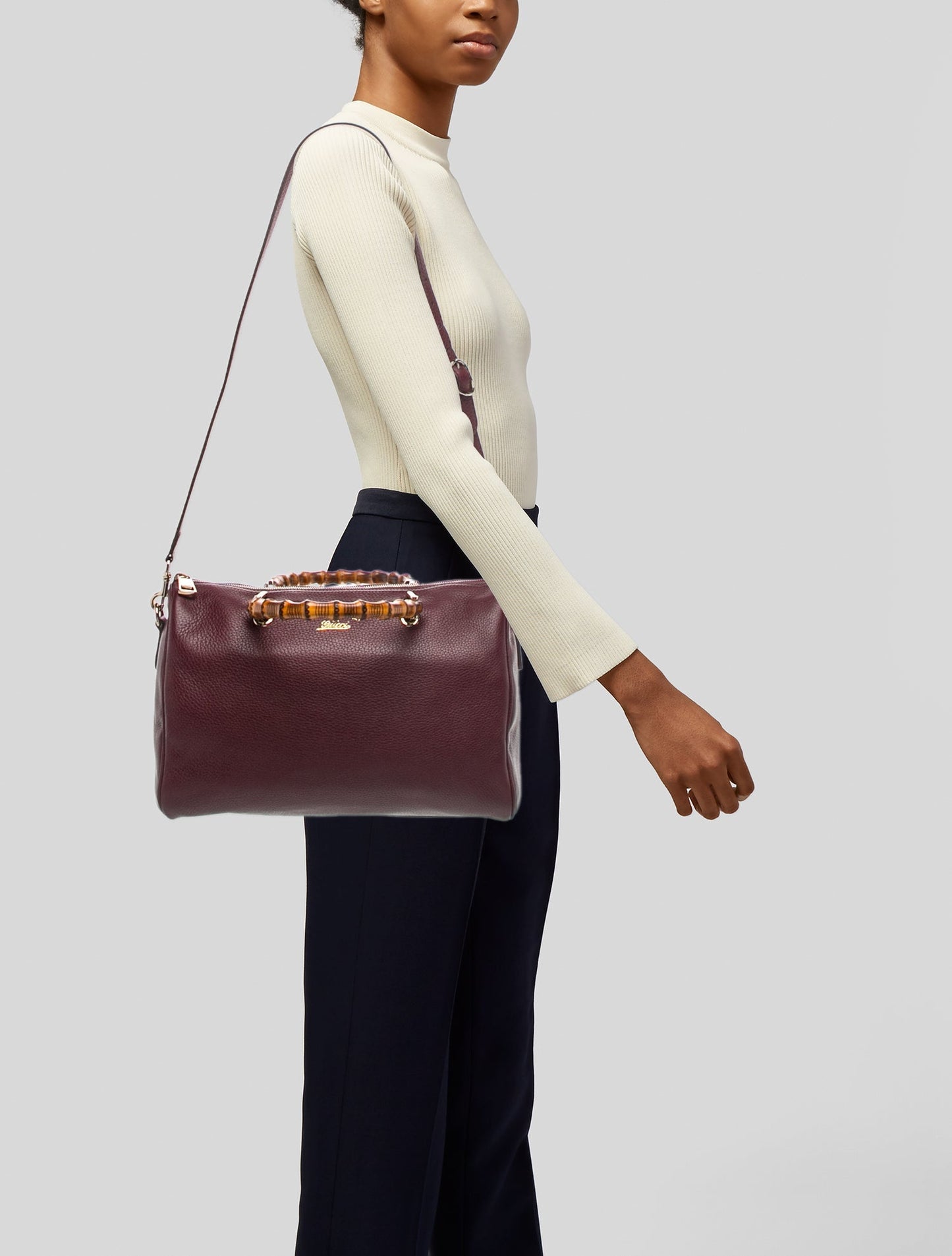 Gucci Bamboo Medium Calfskin Bamboo Boston Bag